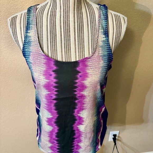 Hurley Tank Small Purple Turquoise Black Abstract Pattern Athletic Stretchy - Picture 2 of 14